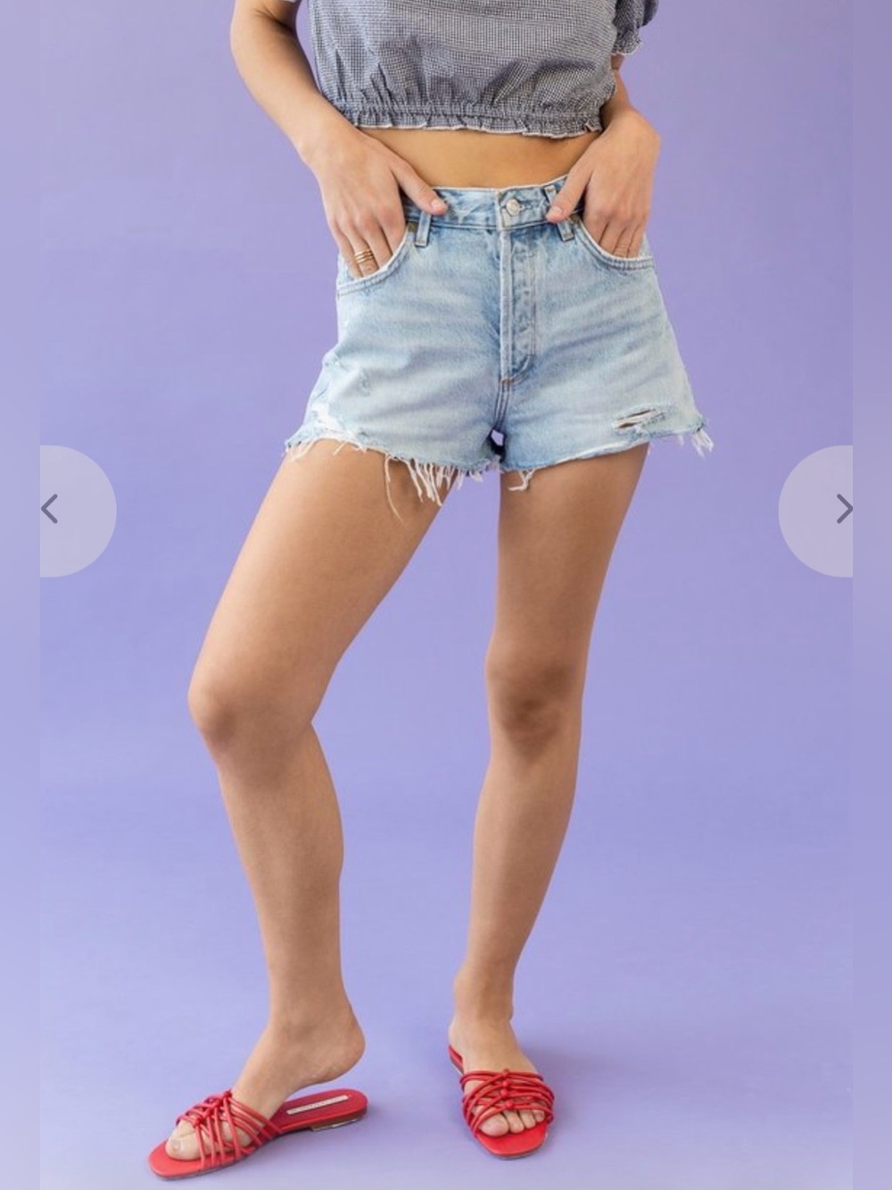 Agolde Jaden High Rise Cut Off Denim Shorts in Broken Distressed size 27
